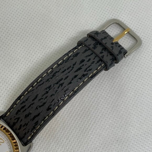 Titan men date silver gold tone wrist watch 36mm round shark leather running - Picture 5 of 8